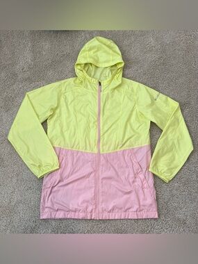 Columbia Large 12/14 Yellow Pink Color Block Lightweight Rain Jacket Windbreaker